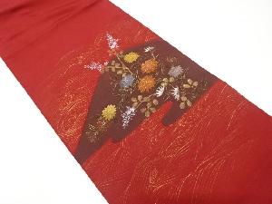 未使用品　手描き　荒波に菊・秋草模様　袋帯